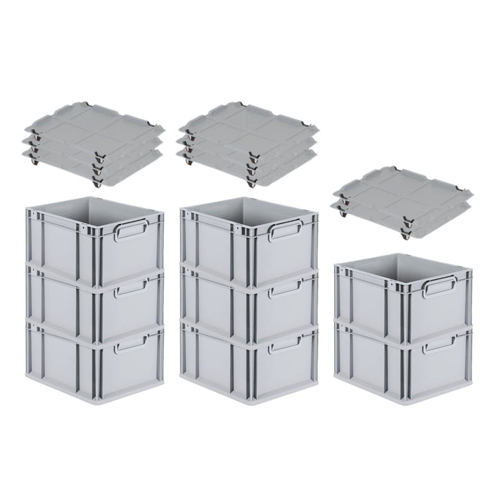 PROREGAL SuperSparSet 8x Eurobox NextGen Economy mit Auflagedeckel und 4x Schiebeschnappverschlüsse