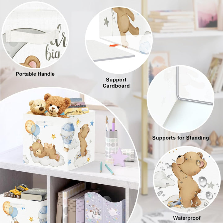30cm Aufbewahrungsbox 3 Stück Schlafende Tiere Aufbewahrungskorb Kinder Falt Bär Sterne Ballon mit G