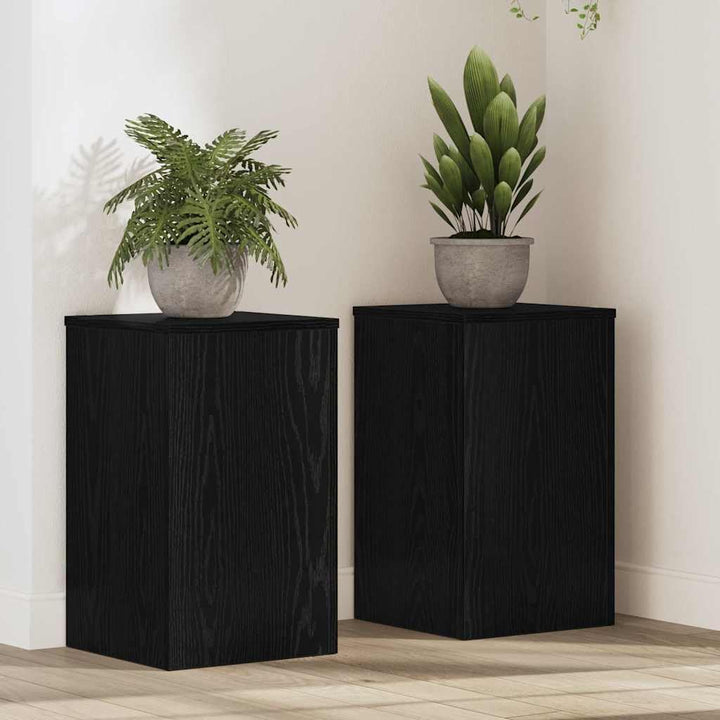vidaXL Pflanzenständer 2 pcs Schwarz Eichen-Optik 30 x 30 x 50 cm, Wohzimmer Deko, moderner Pflanzen