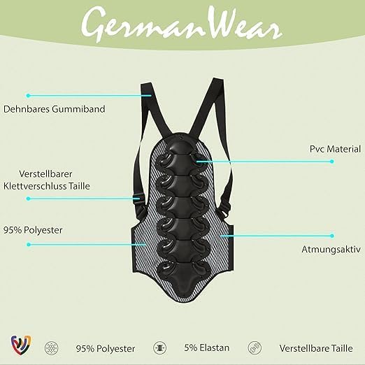 German Wear Motorrad Rückenprotektor safty back protektorenjacke für Motorrad, Ski, Snowboard XXL, X