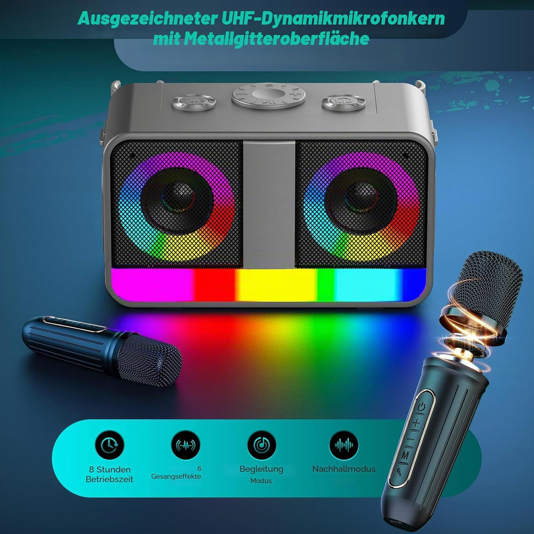 Karaoke-Maschine : Echter Tragbarer Lautsprecher mit 35W, 8-Stunden-Autonomie, 2 Aufladbare Drahtlos