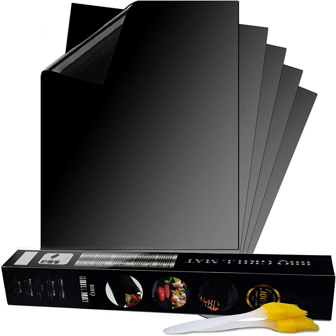 BBQ Grillmatte Set von 5er Set + 2 Grill Bürste Antihaftbeschichtung für bis 600 Grad 100% nicht Sti