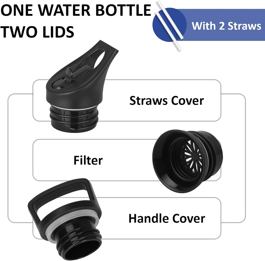 Trinkflasche Edelstahl, Trinkflasche 1l, Doppelwandige Vakuumisolierte, Wasserflasche mit Strohhalm,