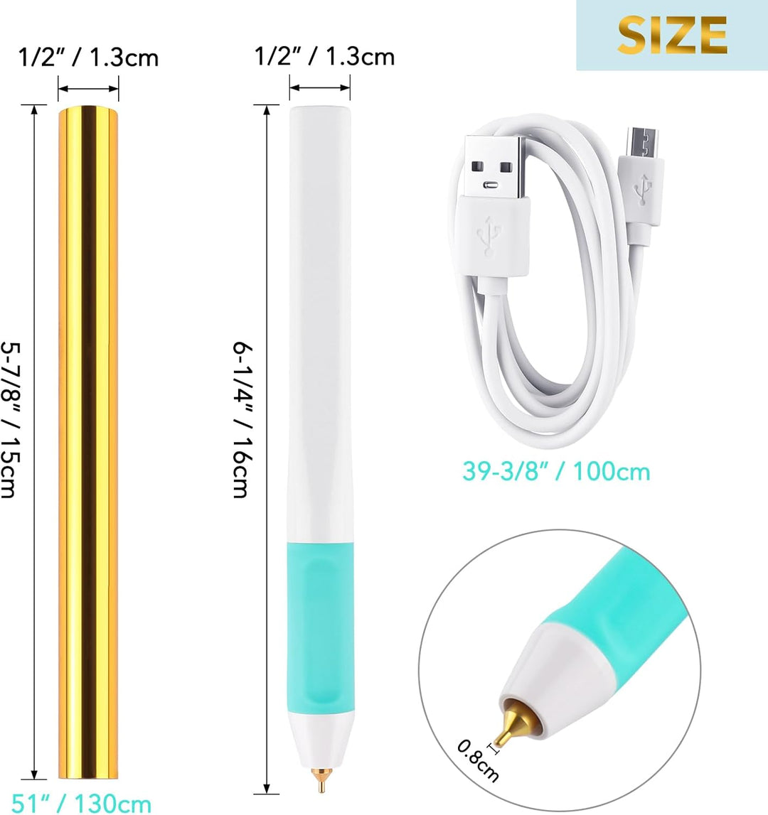 Heissfolienstifte und Heissfolienrollen-Set, Folienfeder-Starter, USB-Wärmefolienstift für Scrapbook