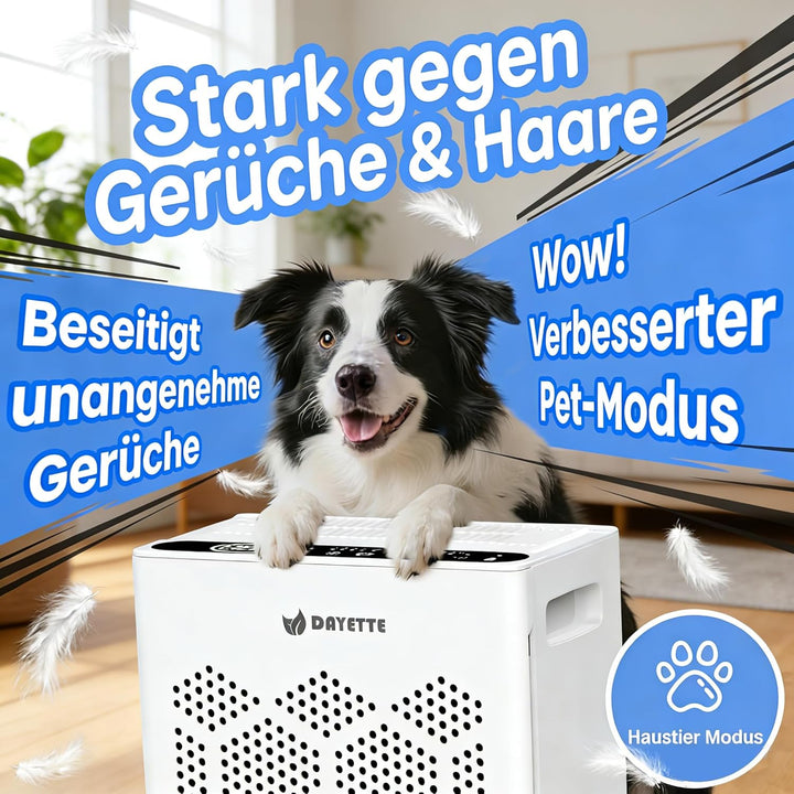 Luftreiniger für Allergiker, Wohnung und Raucherzimmer, mit HEPA 14-Filtern gegen Tierhaare, Schimme