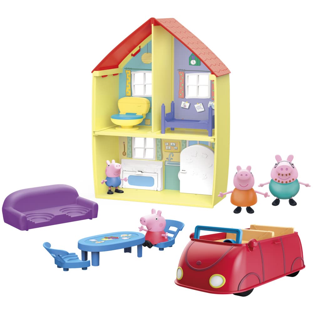 Peppa Pig Peppa’s Adventures Peppas Haus, Komboset mit Spielset, Auto mit Geräuschen, 4 Figuren und