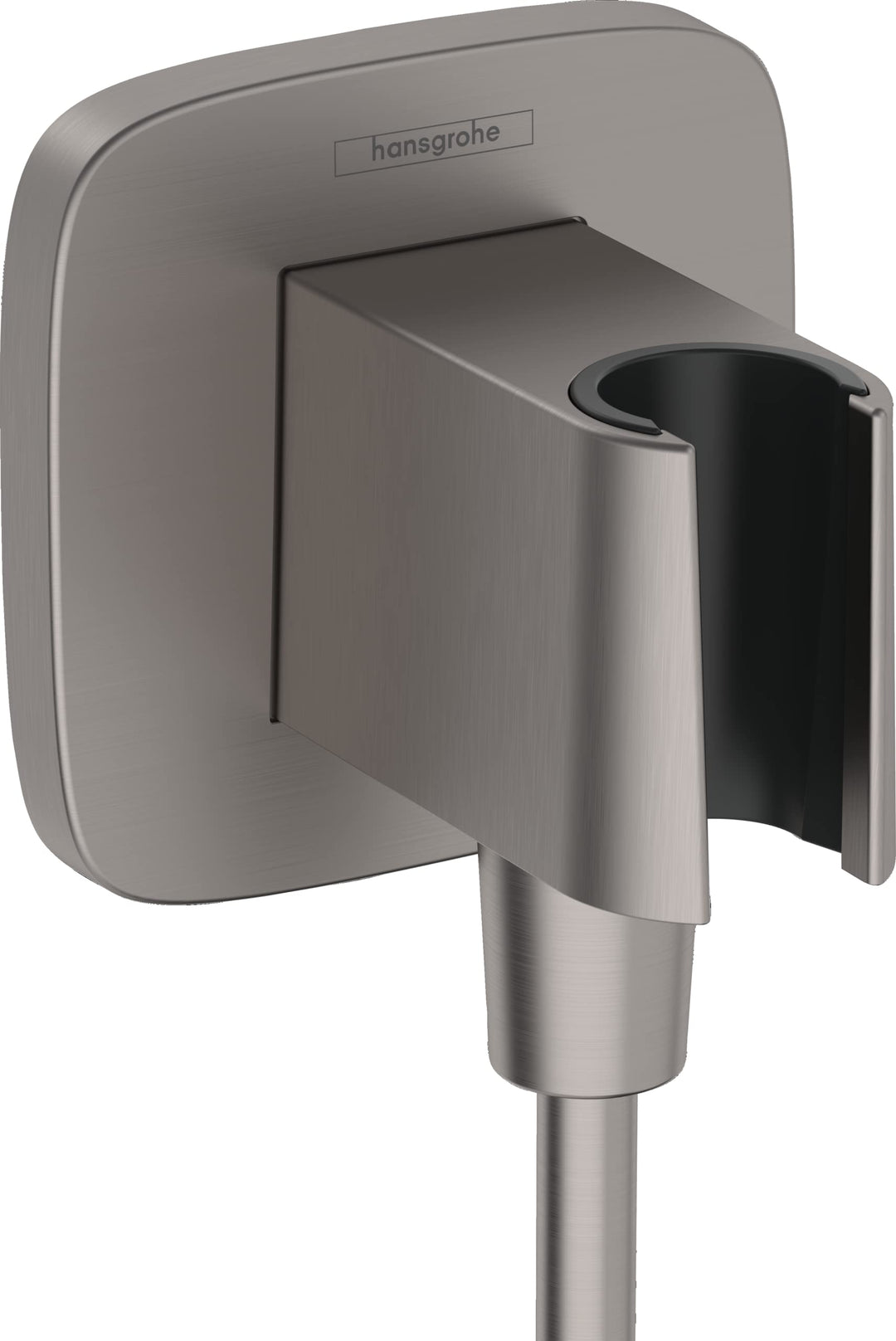 hansgrohe Wandanschluss mit Duschkopfhalterung FixFit Q, Brushed Black Chrome, Brushed Black Chrome