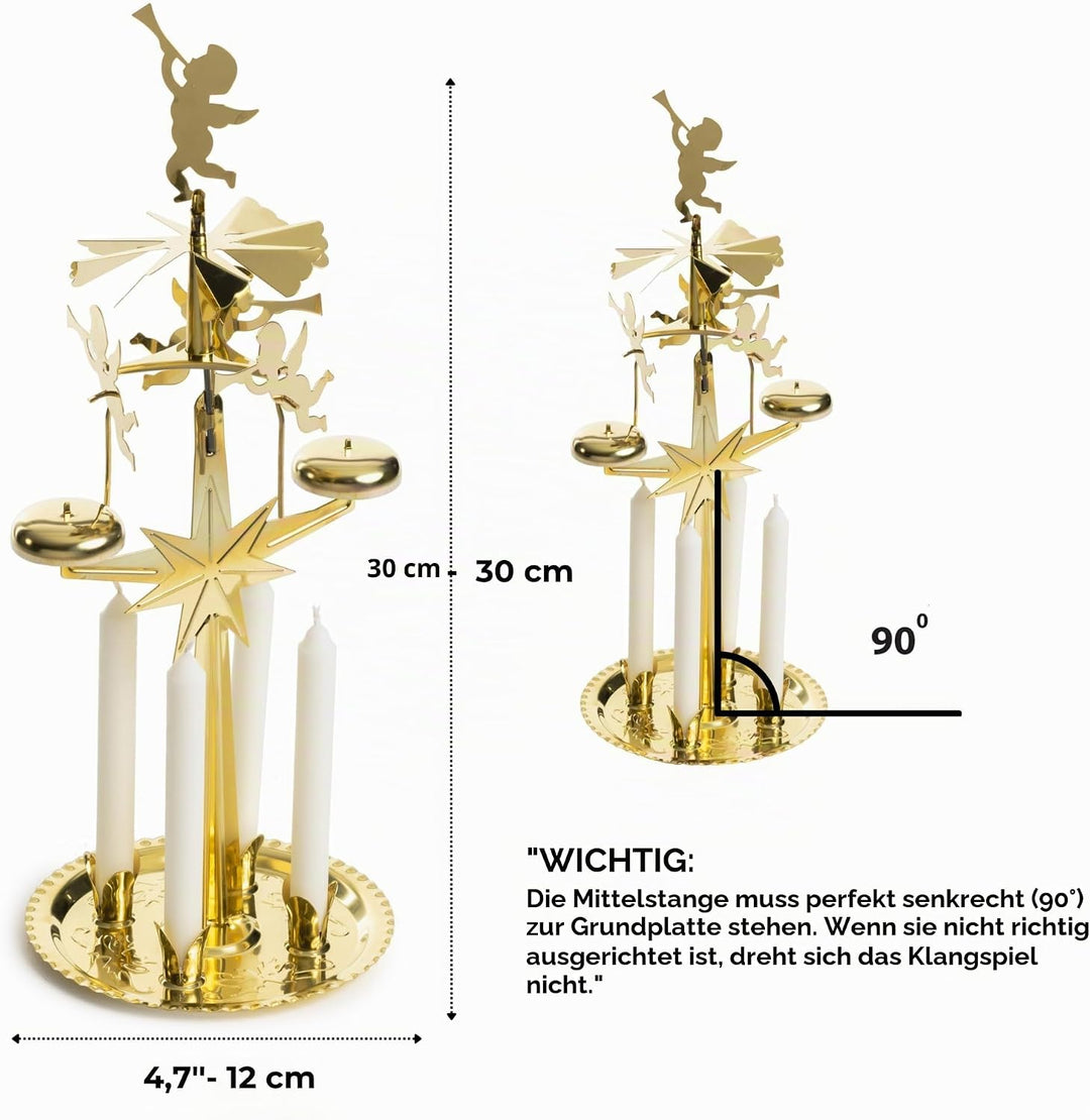 Pyr.Engel m.Glockenspiel 4Kerzen Messing Gold Angel Chimes, Gold Angel Chimes