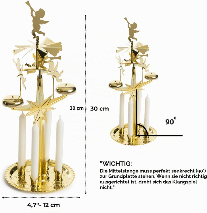 Pyr.Engel m.Glockenspiel 4Kerzen Messing Gold Angel Chimes, Gold Angel Chimes