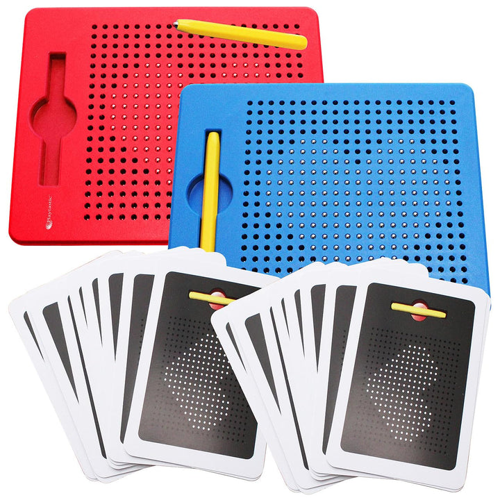 Spiel-Tafeln: 2er-Set magnetische Reise-Zeichentafeln, Stift & Vorlagen, rot & blau (Tafel, Murmeln)