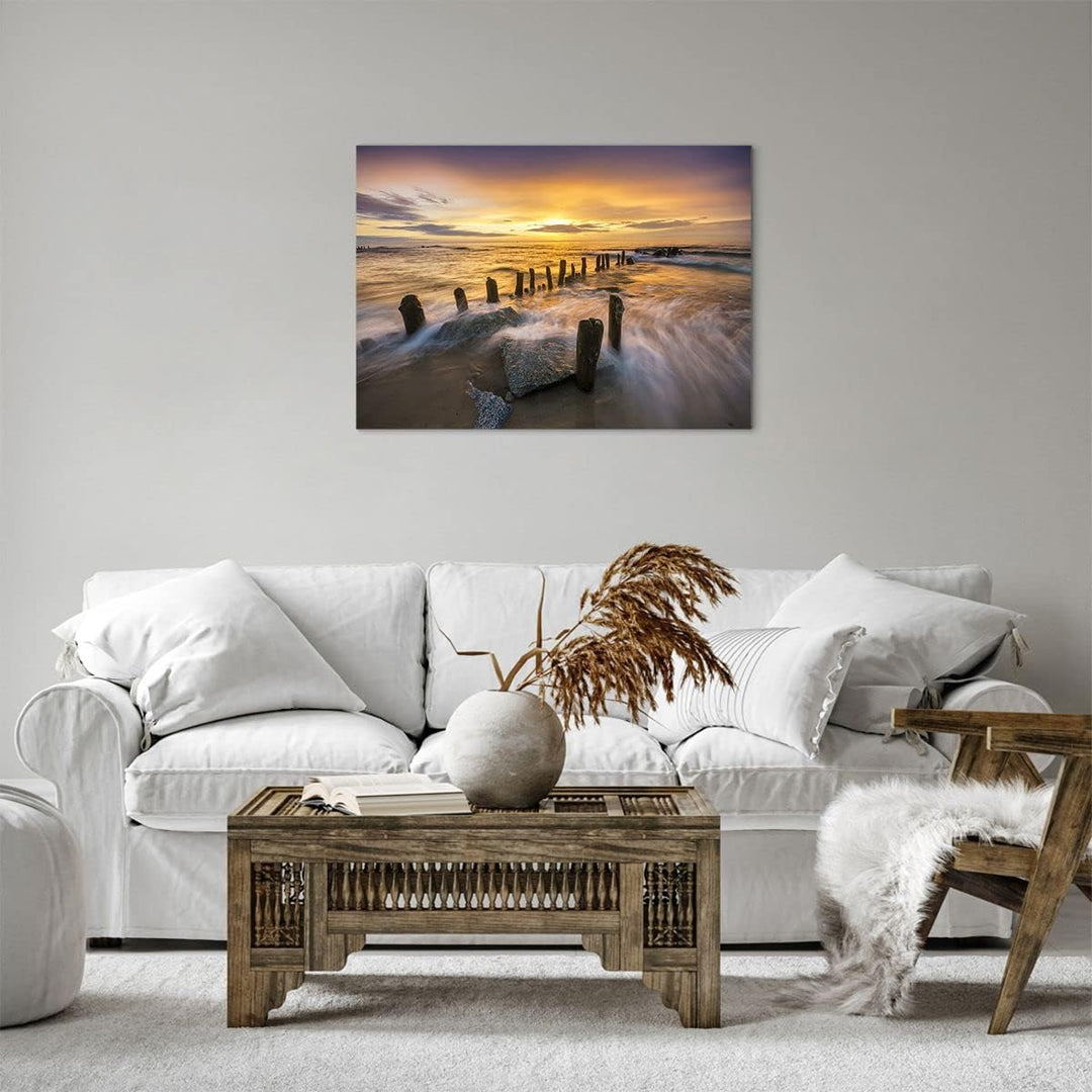 Bilder auf Leinwand baltisch meer Mole Landschaft Leinwandbild 70x50cm Wandbilder Dekoration Wohnzim
