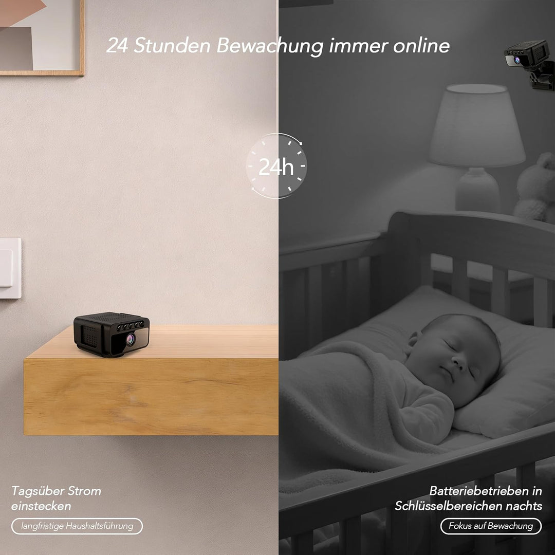 Mini Kamera, 4K WLAN Überwachungskamera Innen Akku mit Netzbetrieb – WLAN Überwachungskamera mit 150