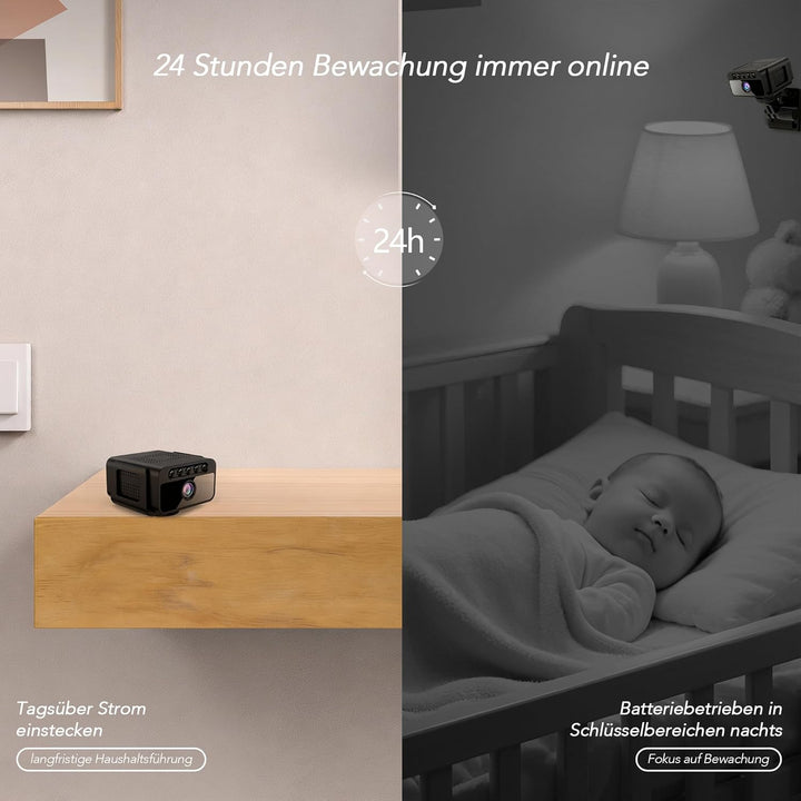 Mini Kamera, 4K WLAN Überwachungskamera Innen Akku mit Netzbetrieb – WLAN Überwachungskamera mit 150