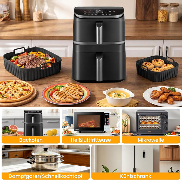 Airfryer Silikonform, Air Fryer Silikon Einsatz für Cosori Turbo Tower Pro/Smart 10,8L, Heissluftfri