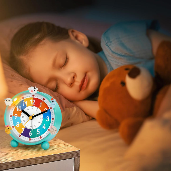 Kinder Wecker, Kinderwecker für Schulanfänge, Kein Tickendes Geräusch, Mit Nachtlicht und Schlummerf