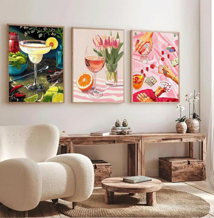 JATOK 3 Stück Malen Nach Zahlen Erwachsene, DIY Cocktailparty Gemälde für Anfänger, Handgemalt Ölgem