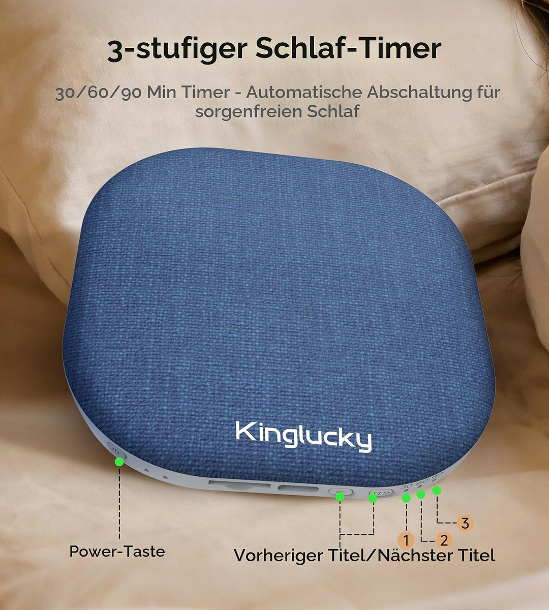 King Lucky Kissen Lautsprecher Bluetooth Klein Regengeräusche zum Einschlafen – Mini Schlaflautsprec