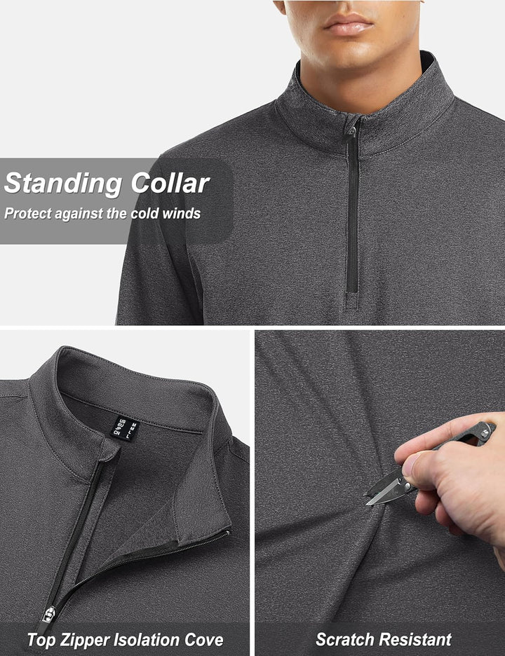 TACVASEN Pullover Herren Langarmshirt Half Zip Fleece Winterpullover Warm Atmungsaktiv Sport Sweatsh