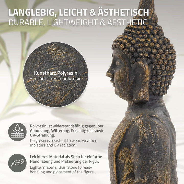 ECD Germany Buddha Figur sitzend, 48cm hoch, aus wetterfestem Polyresin, Bronze, Feng Shui, Buddha S