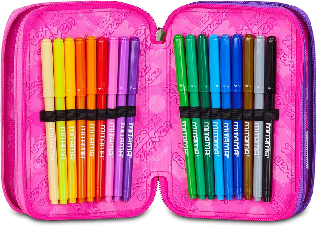 Seven Federmäppchen, Mäppchen, Mehrfarbig, Federtasche für Schreibwaren, Etui gefüllt mit Bleistifte