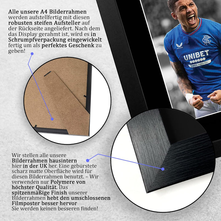HWC Trading FR A4 James Tavernier Rangers Gifts Autogramm-Bild für Fans und Fans, gerahmt, A4 (gerah