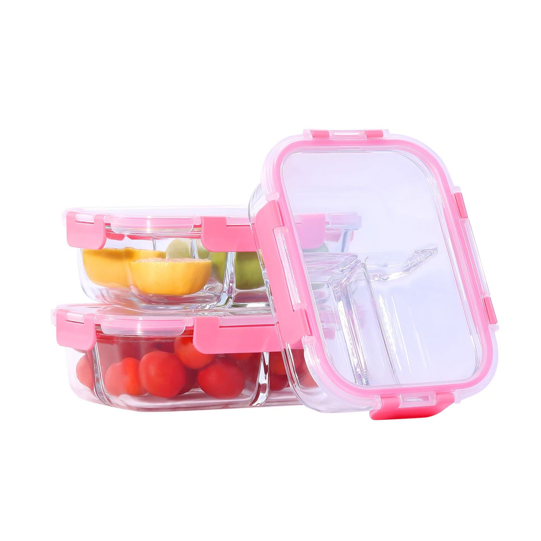 Meal Prep Boxen Glas 3 Fächer (3Stück, 1040ml) Meal Prep Boxen Glas mit Trenner Meal Prep Glas mit D