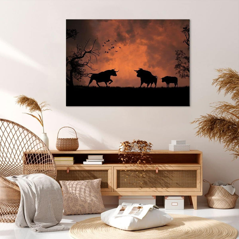 Bilder auf Leinwand 100x70cm Leinwandbild mit Rahmen Tier wütend Stier Gross Wanddeko Bild Schlafzim