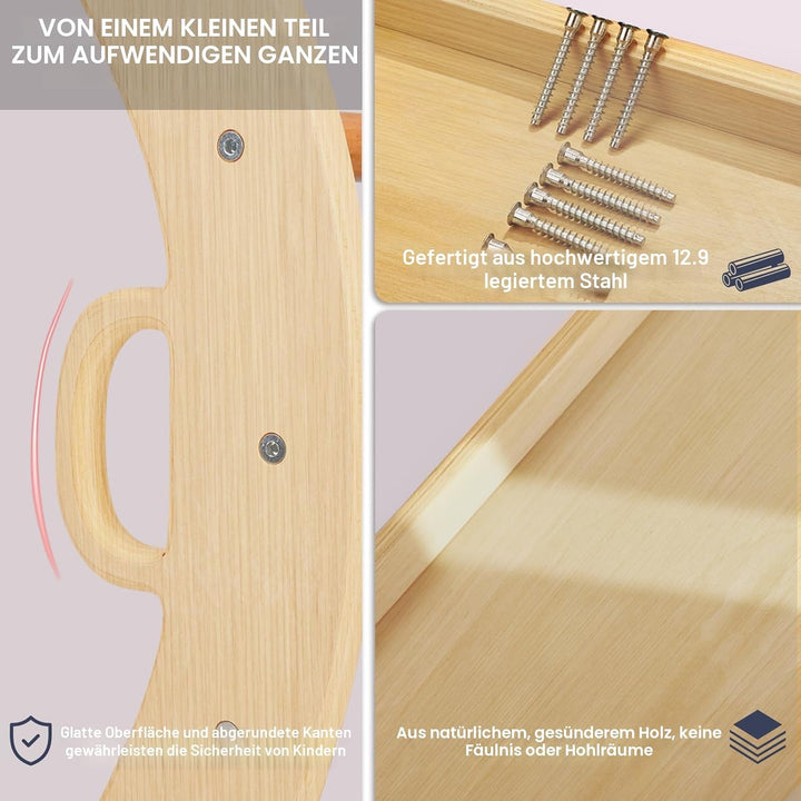 BlueWood 7-in-1 Montessori Kletterdreieck mit Kletterbogen und Rutsche, Holzdreieck für Kleinkinder,