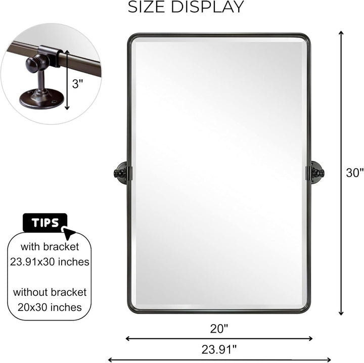 TEHOME 50,8 x 76,2 cm Pivot Rechteck Badezimmerspiegel Öl eingerieben Bronze Metall gerahmt Kippen a