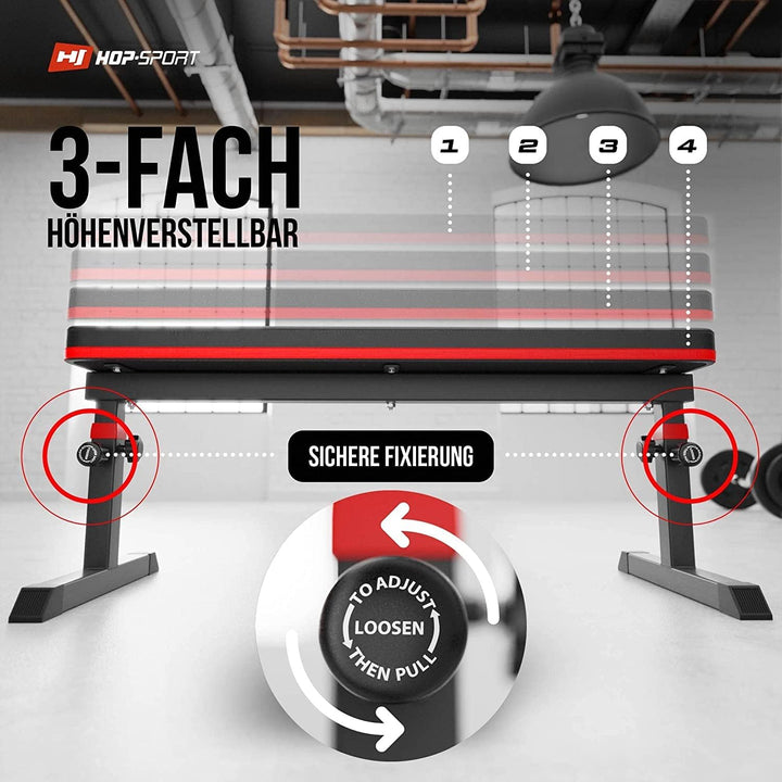 Hop-Sport verstellbare Hantelbank HS-1025 - multifunktions Trainingsbank für Zuhause - Flachbank per