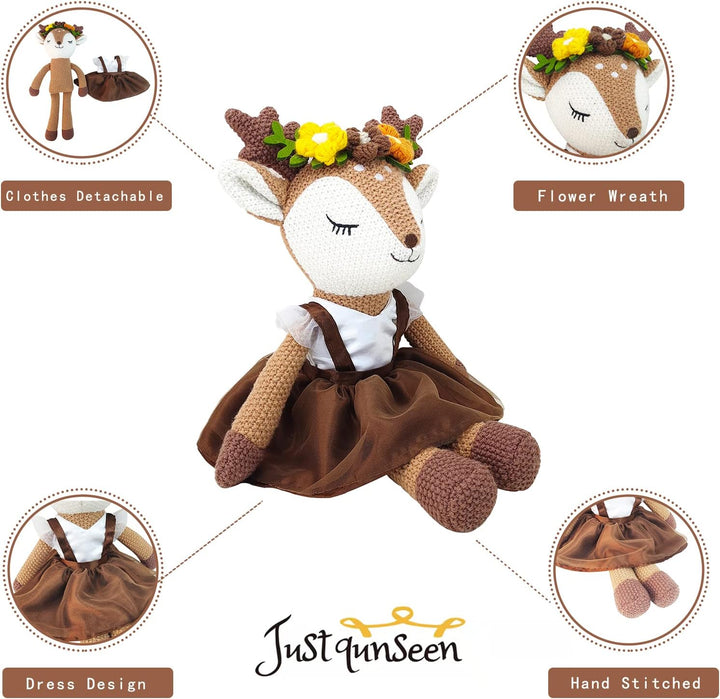 JUSTQUNSEEN Hirsch Plüschtier, 17" Rentier Plüschtier, Niedliche Plüschtiere Hirsch Ballerina Puppe,