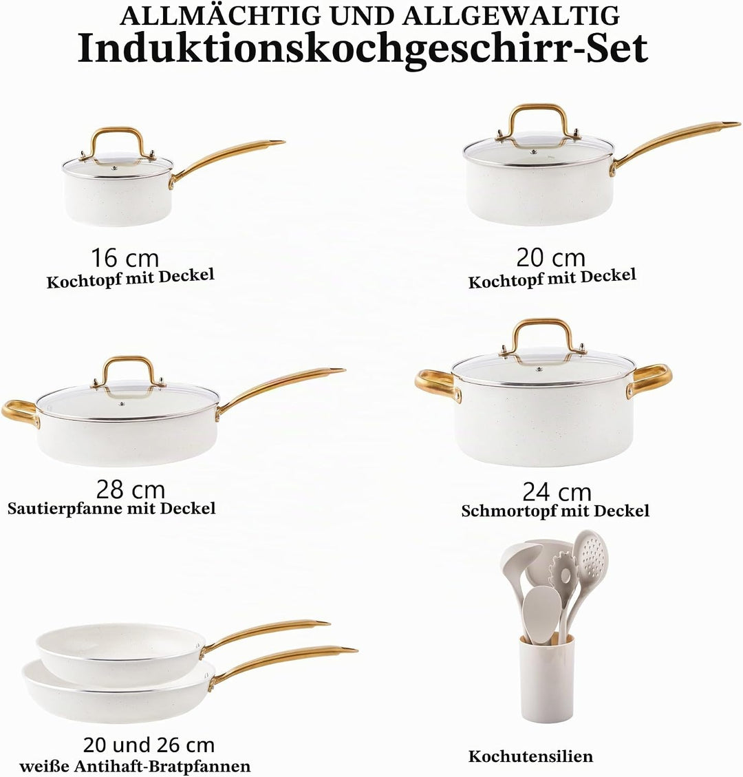 RIOVARM Induktion Töpfe und Pfannen Set mit Deckeln, Keramik Antihaft beschichtung Kochgeschirr-Set,
