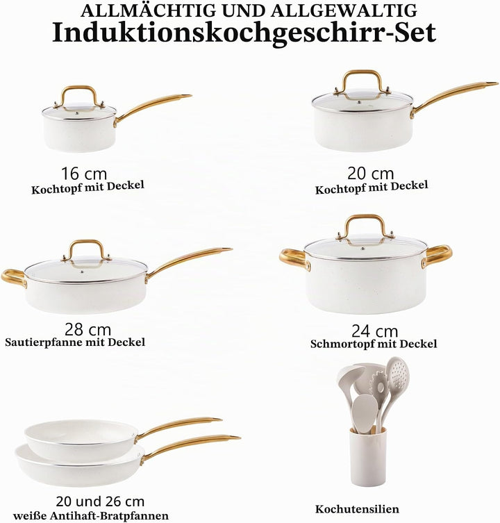 RIOVARM Induktion Töpfe und Pfannen Set mit Deckeln, Keramik Antihaft beschichtung Kochgeschirr-Set,