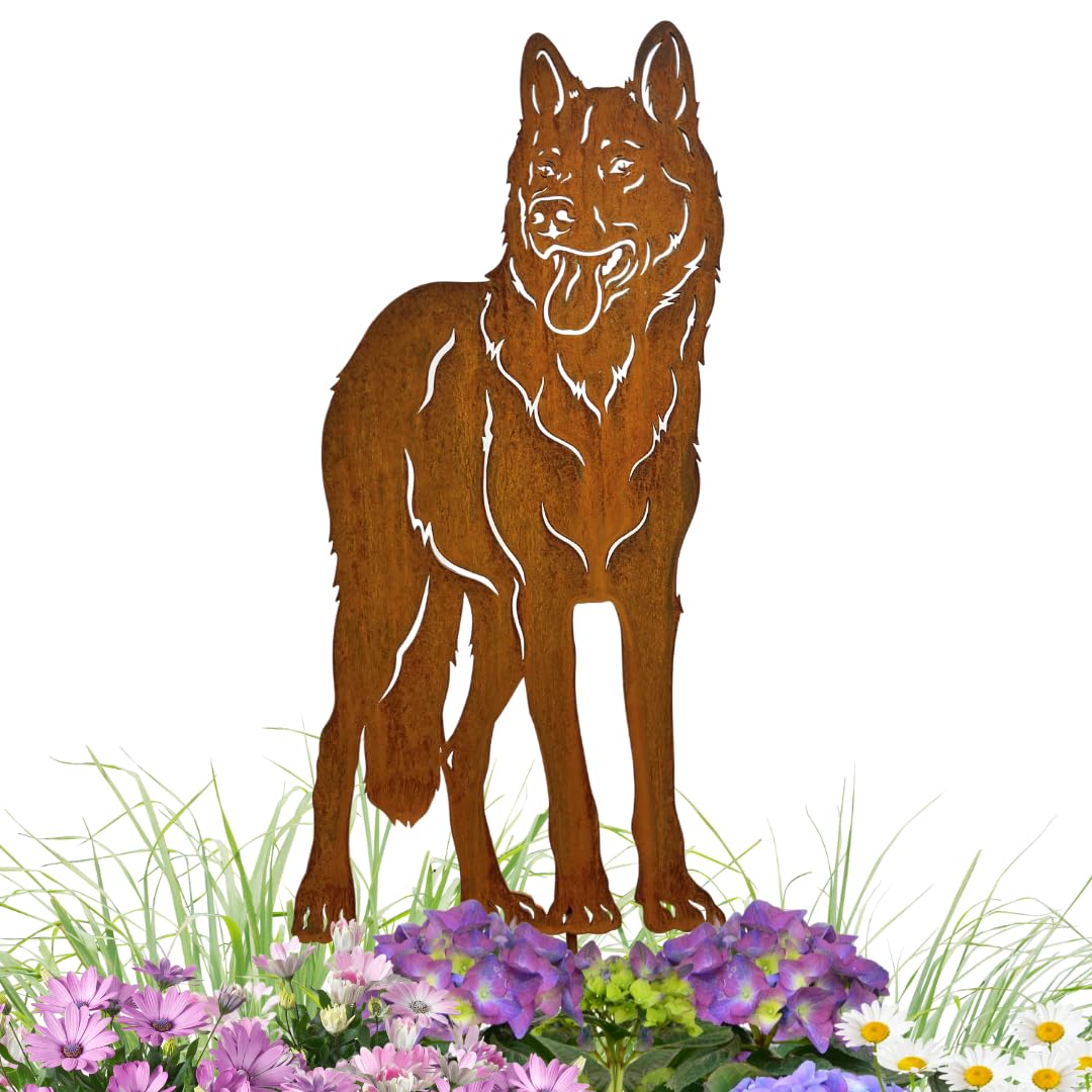 Terma Stahldesign Edelrost Hund Wolfshund, Handmade Germany, tolle gartendeko aus Rost-Metall, deko