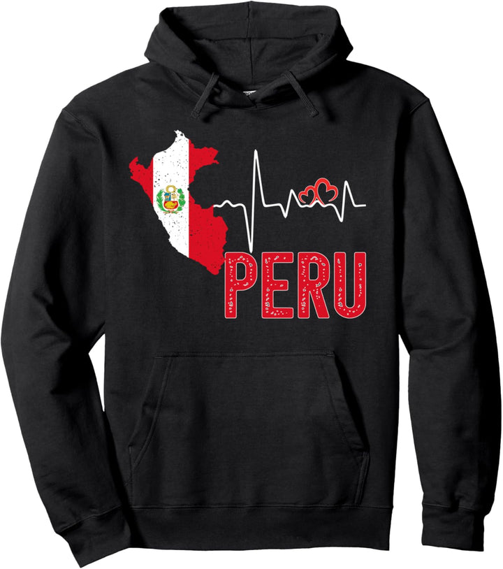 Karte mit Peru-Flagge, Herzschlag-Design für peruanischen Stolz Pullover Hoodie