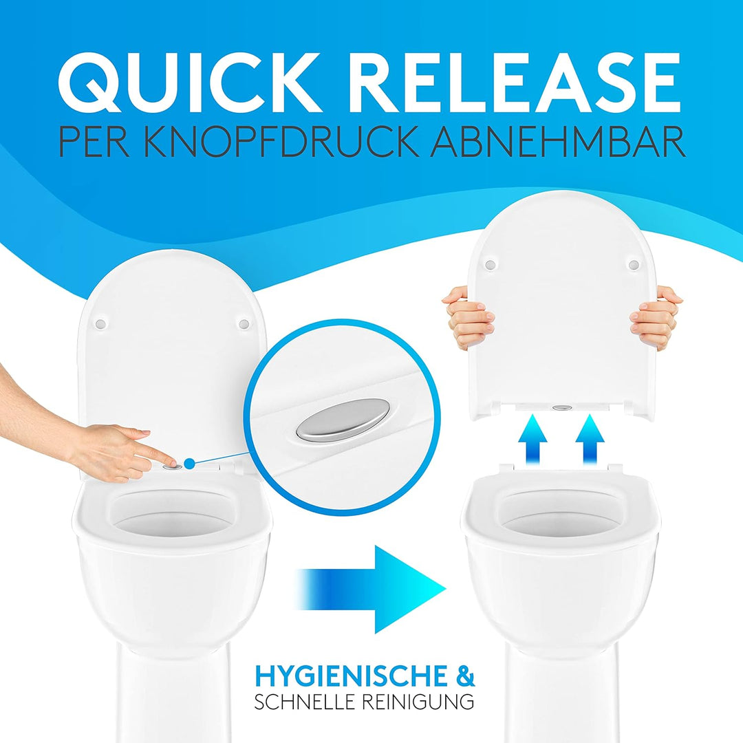 Comodo Toilettendeckel mit Absenkautomatik & Quick Release - Antibakterieller Klodeckel in D Form -