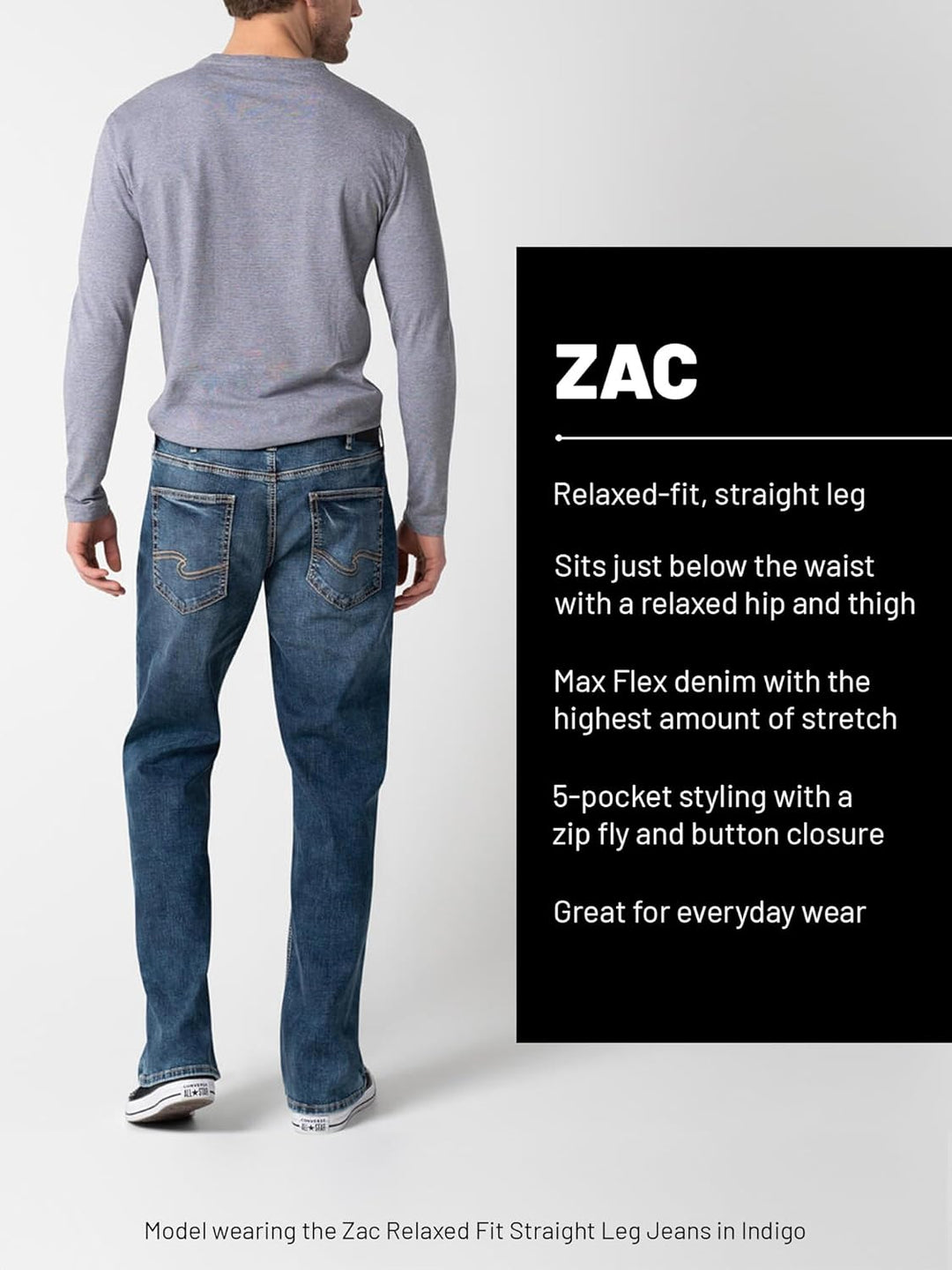 Silver Jeans Co. Herren Men's Zac Relaxed Fit Straight Leg Legacy Jeans 28W / 32L Helles Indigoblau,
