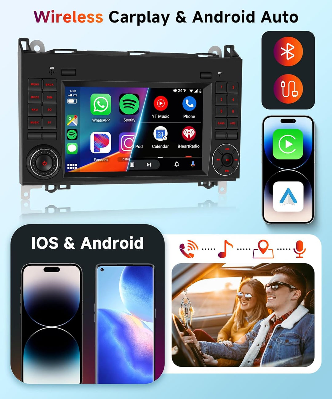 【2+64G】 Hodozzy Carplay Autoradio für Mercedes Benz B200 W169 W245 Viano,7 Zoll Touchscreen mit Andr