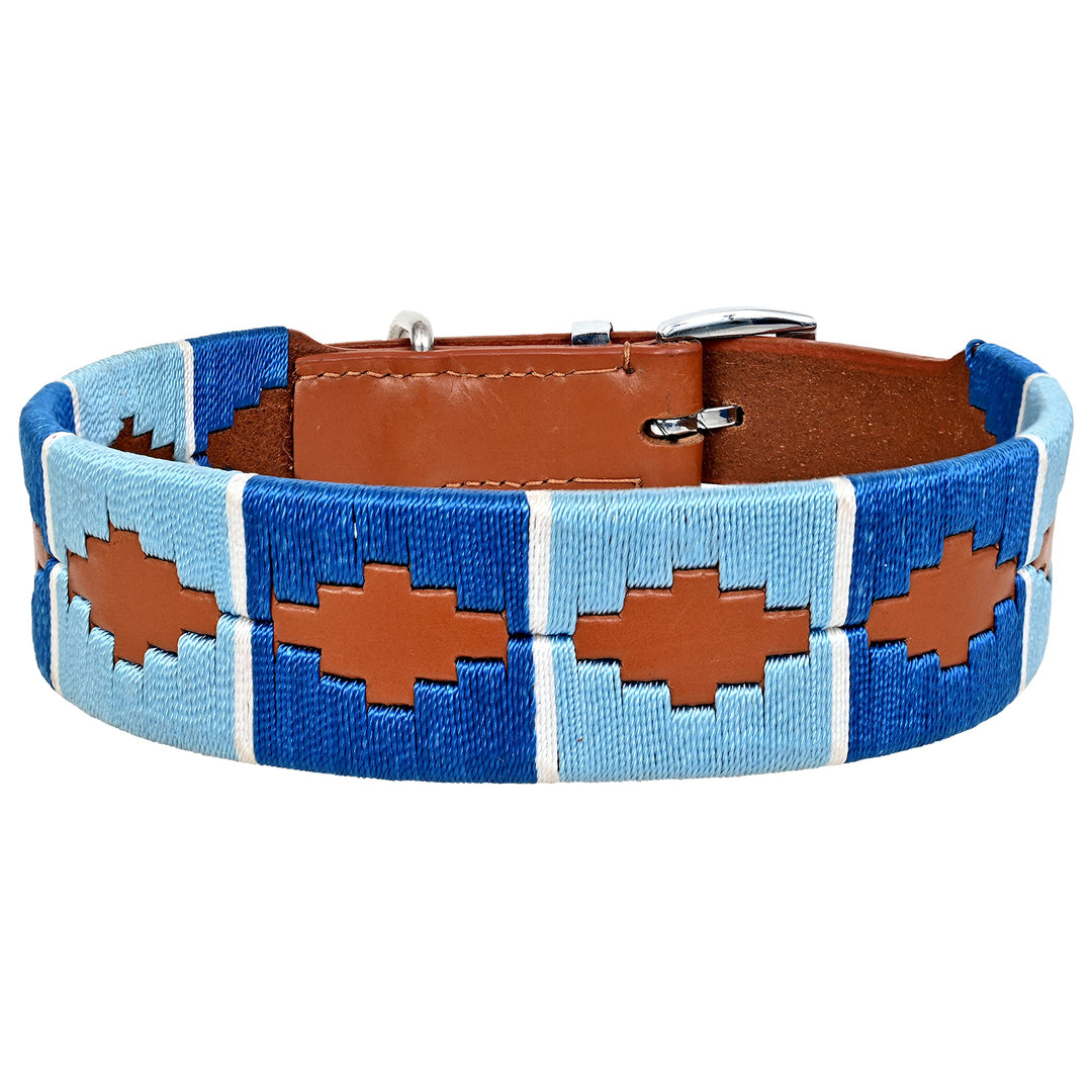 MICHUR Pippa Braun Blau Türkis Baumwollgarn Hundehalsband Leder, Lederhalsband Hund, Halsband, Leder
