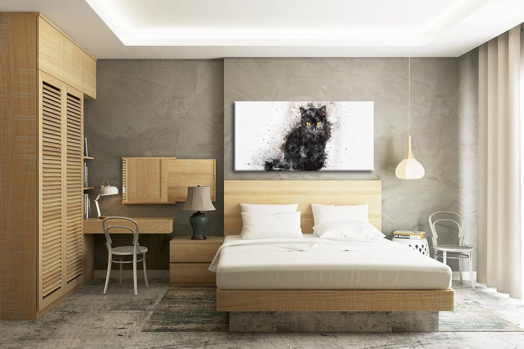 Katze Hauskatze Panorama 80x40 cm als Leinwandbild, Motiv fertig gerahmt auf Echtholzrahmen, Hochwer