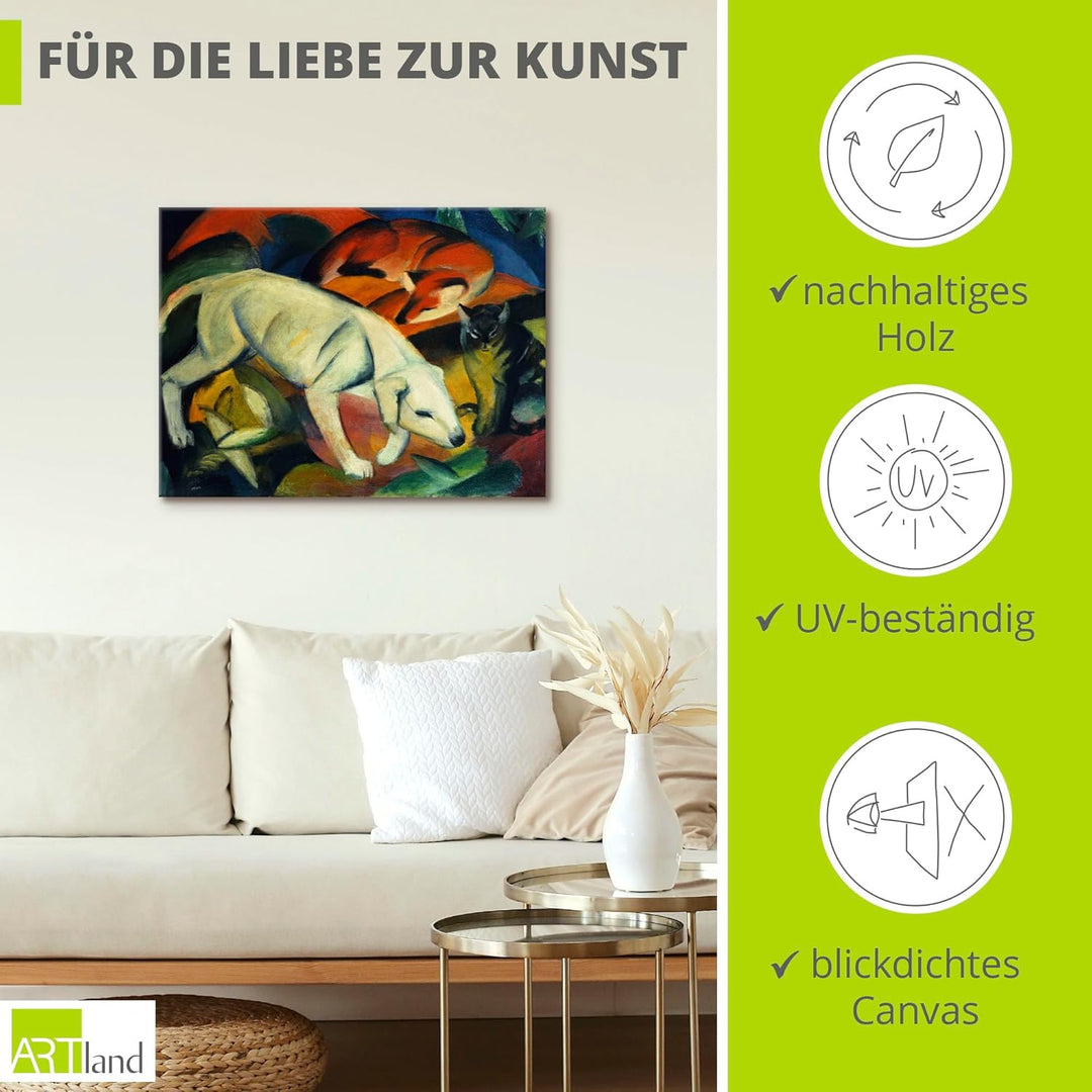 ARTland Leinwandbilder Wandbild Bild auf Leinwand 60x45 cm Wanddeko Abstrakte Kunst Idyll Drei Tiere