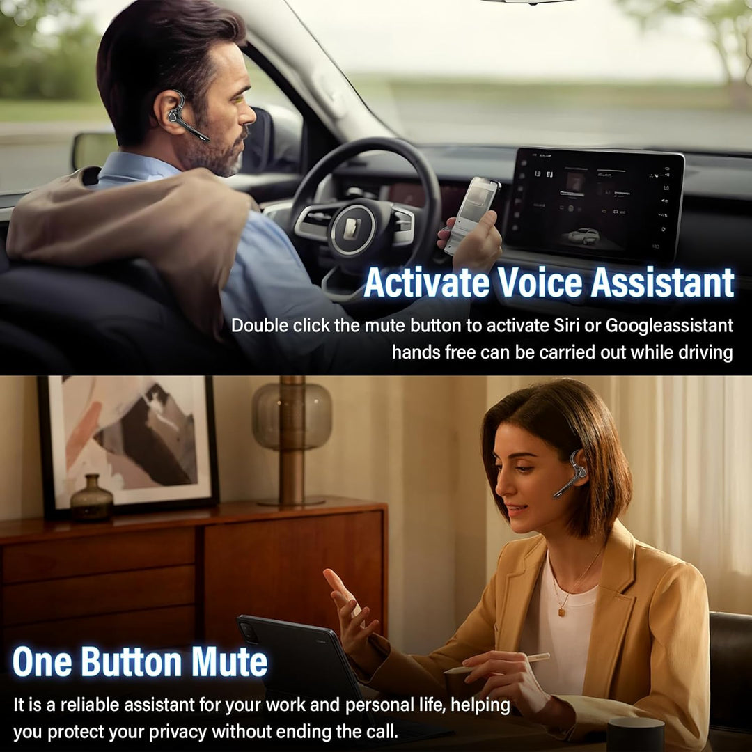 Bluetooth Headset, V5.4 Wireless Freisprech Telefon mit CVC 8.0 und ENC Dual Mikrofon, Bluetooth Ohr