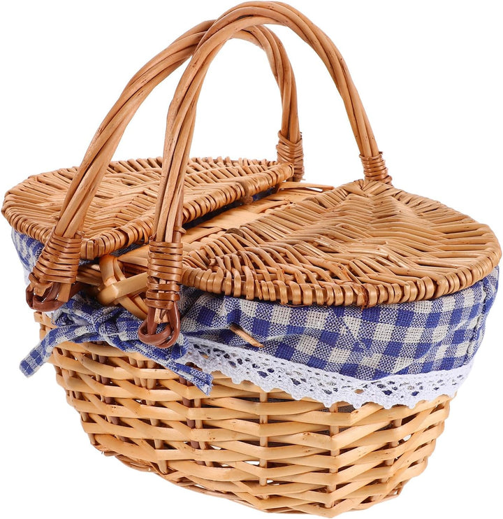 UKCOCO Picknickkorb aus Weide mit Deckel: Geflochtener Picknickkorb mit Griff Und Herausnehmbarem Le