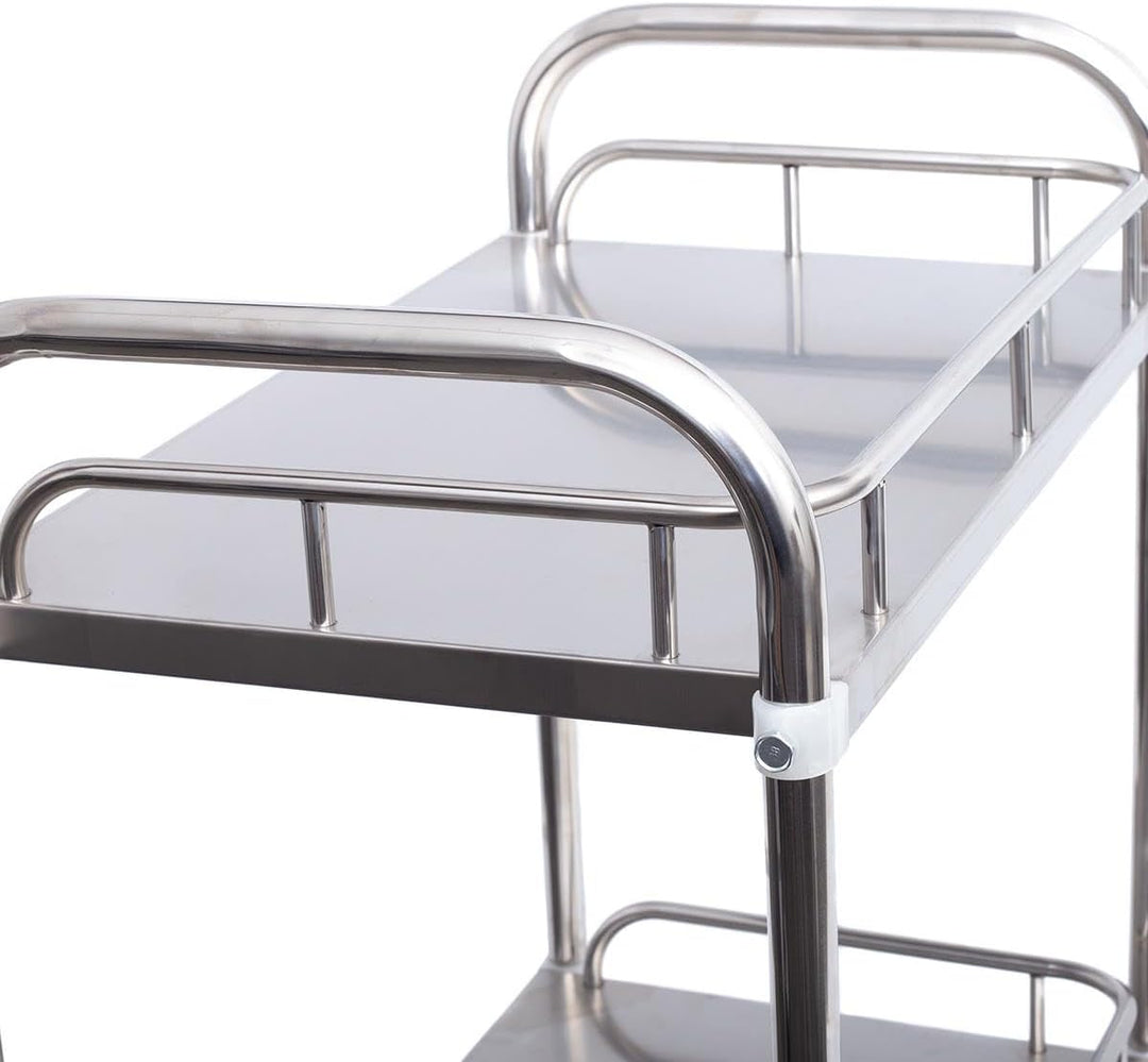 Allpax Labor-Rollwagen aus Edelstahl mit 2 Ablagen und Lenkrollen, 600 x 400 x 860 mm, 100 kg Tragfä