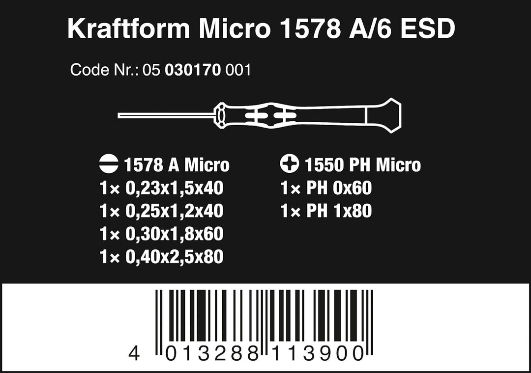 Wera Schraubendreher Set 1578 A/6 Elektroniker-Schraubendrehersatz ESD + Rack, 6-teilig, 05030170001