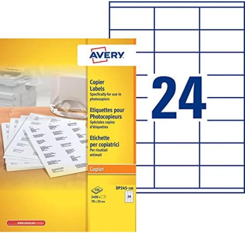 Avery 2.400 Adressetiketten für Monochromkopierer 100 Blatt mit je 24 Etiketten in weiss 70x35, 70x3