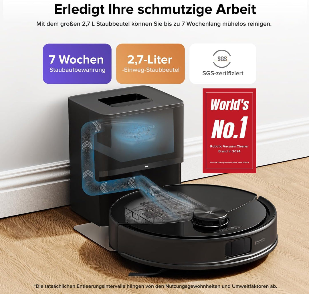 roborock Q10 S5+ Saugroboter mit Wischfunktion, 10.000 Pa HyperForce Saugkraft, Dual Anti-Tangle Sys