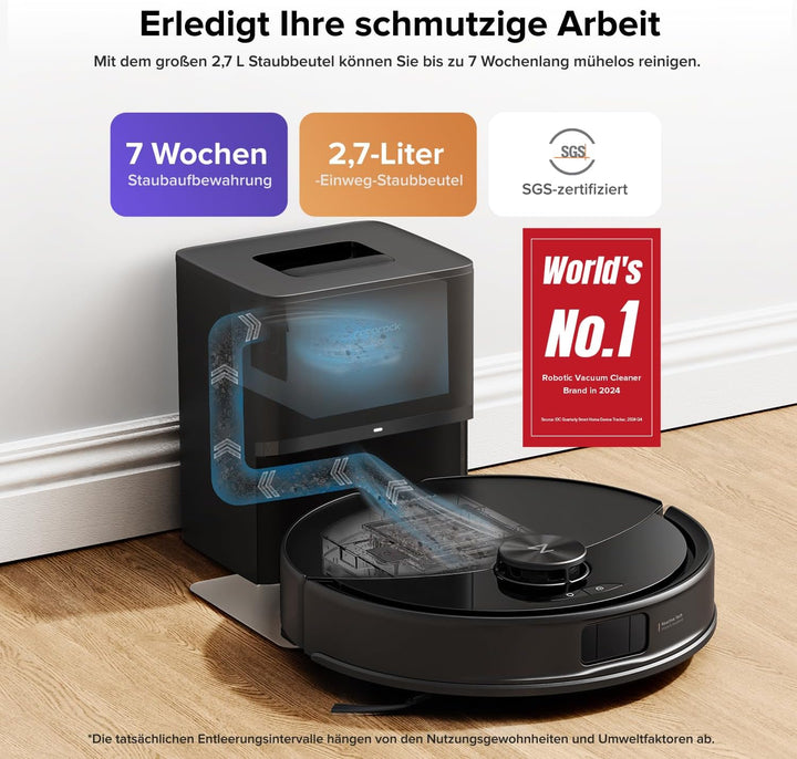 roborock Q10 S5+ Saugroboter mit Wischfunktion, 10.000 Pa HyperForce Saugkraft, Dual Anti-Tangle Sys
