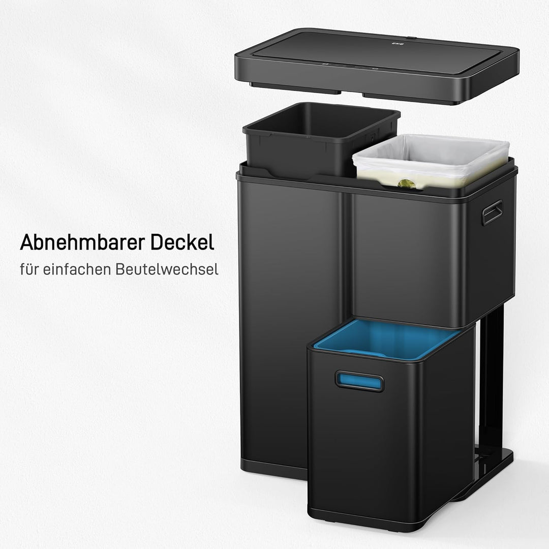 EKO Mirage Plus Mülleimer mit 3 Fächer, 2 x 15 L und 30 L, Recycler Mülleimer mit Sensor, 3 Kunststo