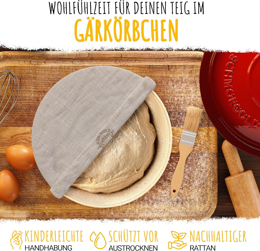 SCHMORGOLD Brotbackform 26cm inkl. Gärkorb - Gusseisen Topf zum Brot Backen - emaille Topf, Schmorto